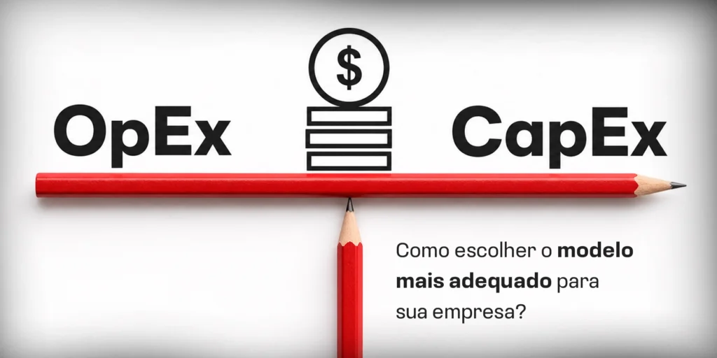 Balança comparando OpEx e CapEx de TI para apoiar decisões de investimento empresarial
